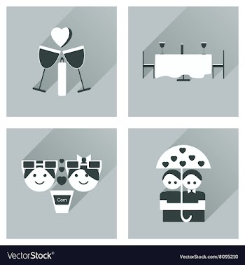 Set of flat web icons with long shadow Valentines vector image