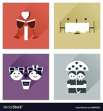 Set of flat web icons with long shadow Valentines vector image