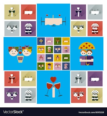 Set of flat web icons with long shadow Valentines vector image