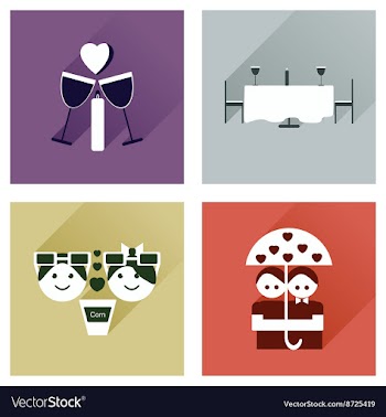 Set of flat web icons with long shadow Valentines vector image