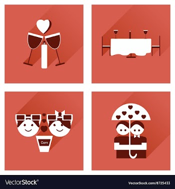 Set of flat web icons with long shadow Valentines vector image