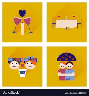 Set of flat web icons with long shadow Valentines vector image