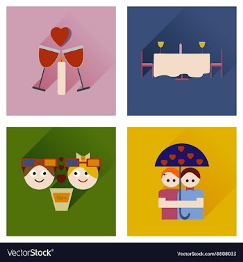 Set of flat web icons with long shadow Valentines vector image