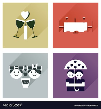 Set of flat web icons with long shadow Valentines vector image
