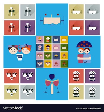 Set of flat web icons with long shadow Valentines vector image