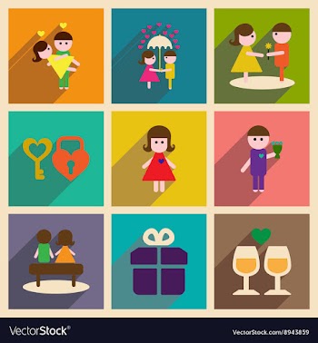 Set of flat web icons with long shadow Valentines vector image