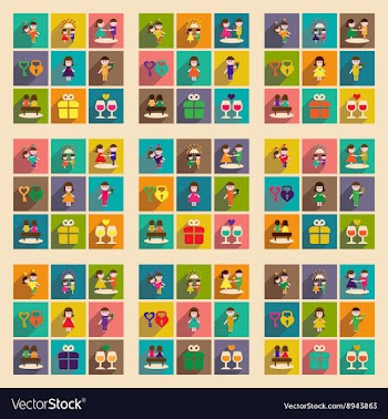 Set of flat web icons with long shadow Valentines vector image