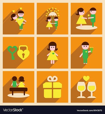 Set of flat web icons with long shadow Valentines vector image