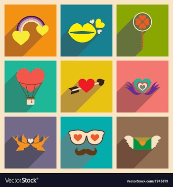 Set of flat web icons with long shadow Valentines vector image