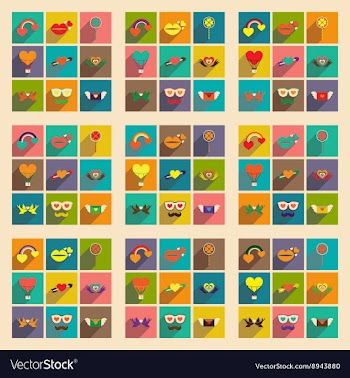 Set of flat web icons with long shadow Valentines vector image