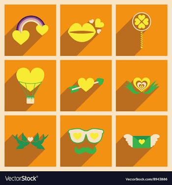 Set of flat web icons with long shadow Valentines vector image