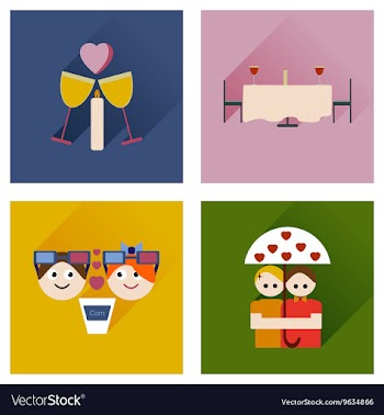 Set of flat web icons with long shadow Valentines vector image