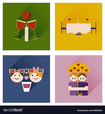 Set of flat web icons with long shadow Valentines vector image