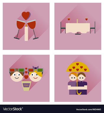 Set of flat web icons with long shadow Valentines vector image