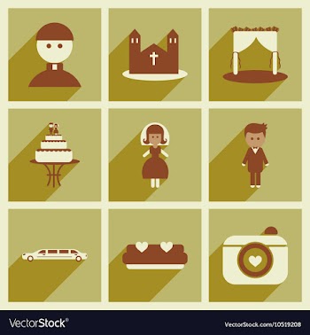 Set of flat web icons with long shadow wedding vector image