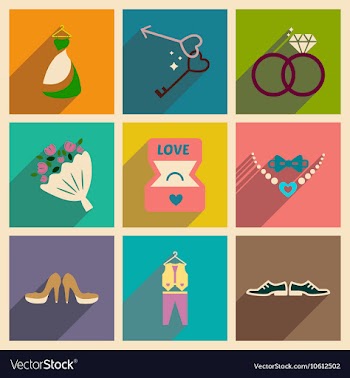 Set of flat web icons with long shadow wedding vector image