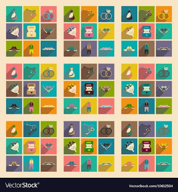 Set of flat web icons with long shadow wedding vector image
