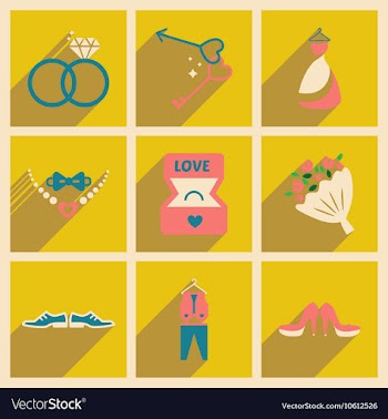 Set of flat web icons with long shadow wedding vector image