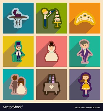 Set of flat web icons with long shadow wedding vector image