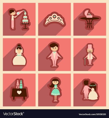 Set of flat web icons with long shadow wedding vector image