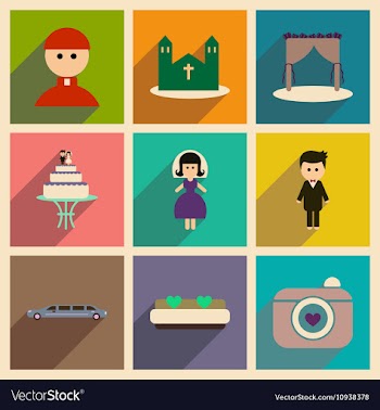 Set of flat web icons with long shadow wedding vector image