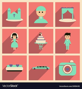 Set of flat web icons with long shadow wedding vector image