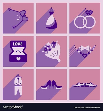 Set of flat web icons with long shadow wedding vector image