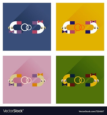 Set of flat web icons with long shadow wedding vector image