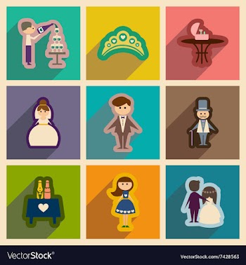 Set of flat web icons with long shadow wedding vector image
