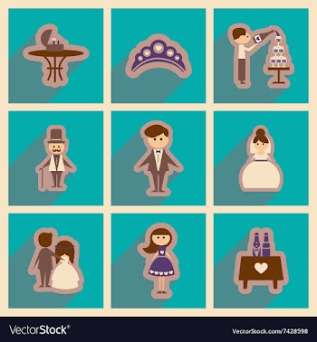 Set of flat web icons with long shadow wedding vector image