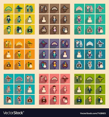 Set of flat web icons with long shadow wedding vector image