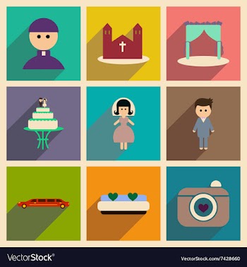 Set of flat web icons with long shadow wedding vector image