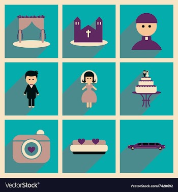 Set of flat web icons with long shadow wedding vector image