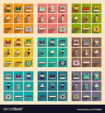 Set of flat web icons with long shadow wedding vector image