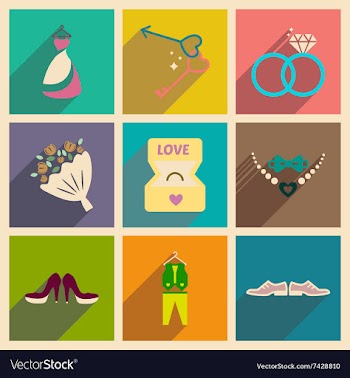 Set of flat web icons with long shadow wedding vector image