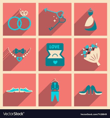 Set of flat web icons with long shadow wedding vector image