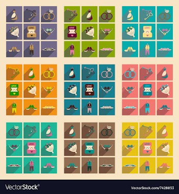 Set of flat web icons with long shadow wedding vector image