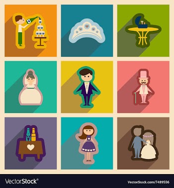 Set of flat web icons with long shadow wedding vector image