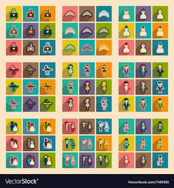 Set of flat web icons with long shadow wedding vector image