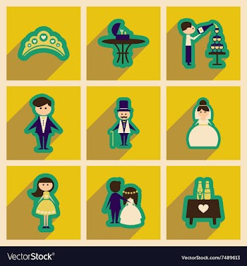 Set of flat web icons with long shadow wedding vector image