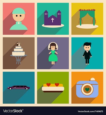Set of flat web icons with long shadow wedding vector image