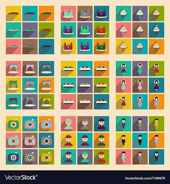 Set of flat web icons with long shadow wedding vector image