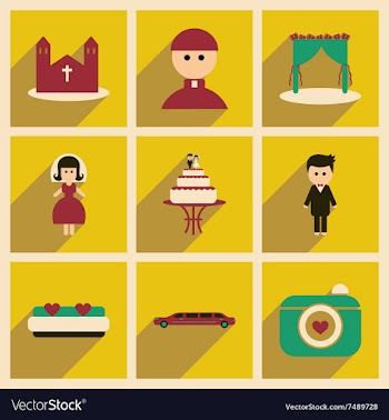 Set of flat web icons with long shadow wedding vector image