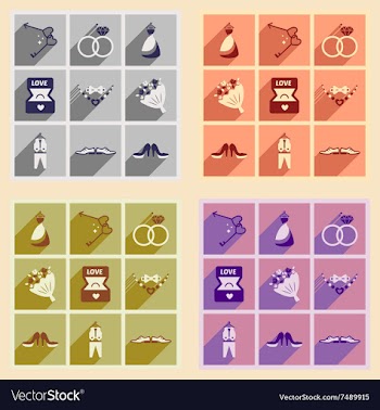 Set of flat web icons with long shadow wedding vector image