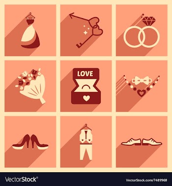 Set of flat web icons with long shadow wedding vector image