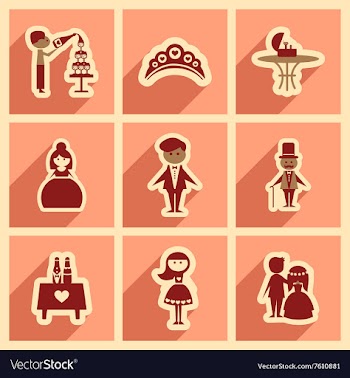 Set of flat web icons with long shadow wedding vector image