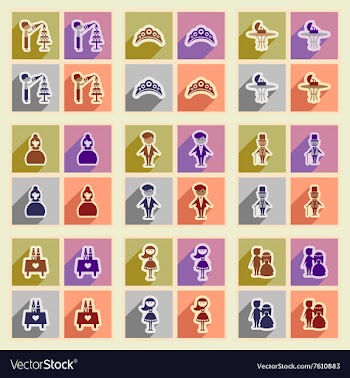 Set of flat web icons with long shadow wedding vector image