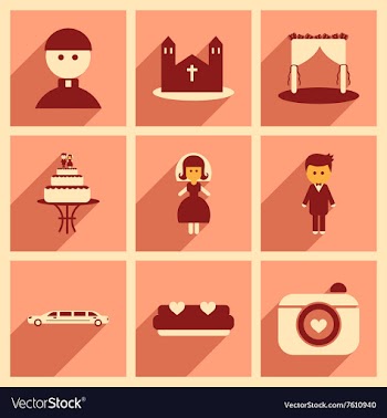 Set of flat web icons with long shadow wedding vector image