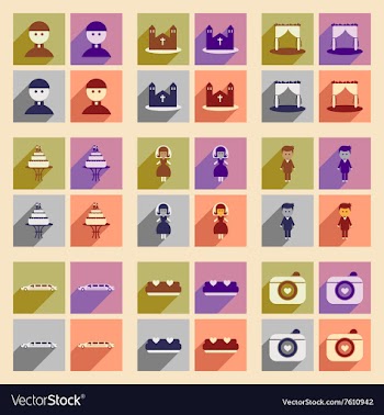 Set of flat web icons with long shadow wedding vector image