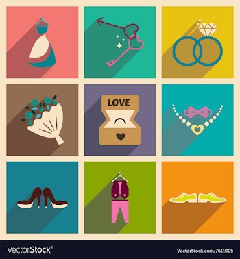 Set of flat web icons with long shadow wedding vector image